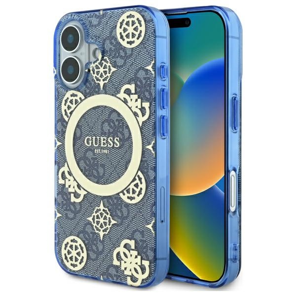 Guess IML Peony jaoks 4G Background MagSafe ümbris jaoks iPhone 16 - sinine