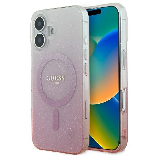 Guess IML Glitter Gradient MagSafe iPhone 16 Ümbris - roosa