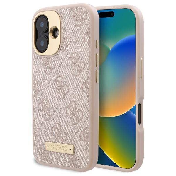 Guess 4G Logo Plate MagSafe iPhone 16 Ümbris - roosa