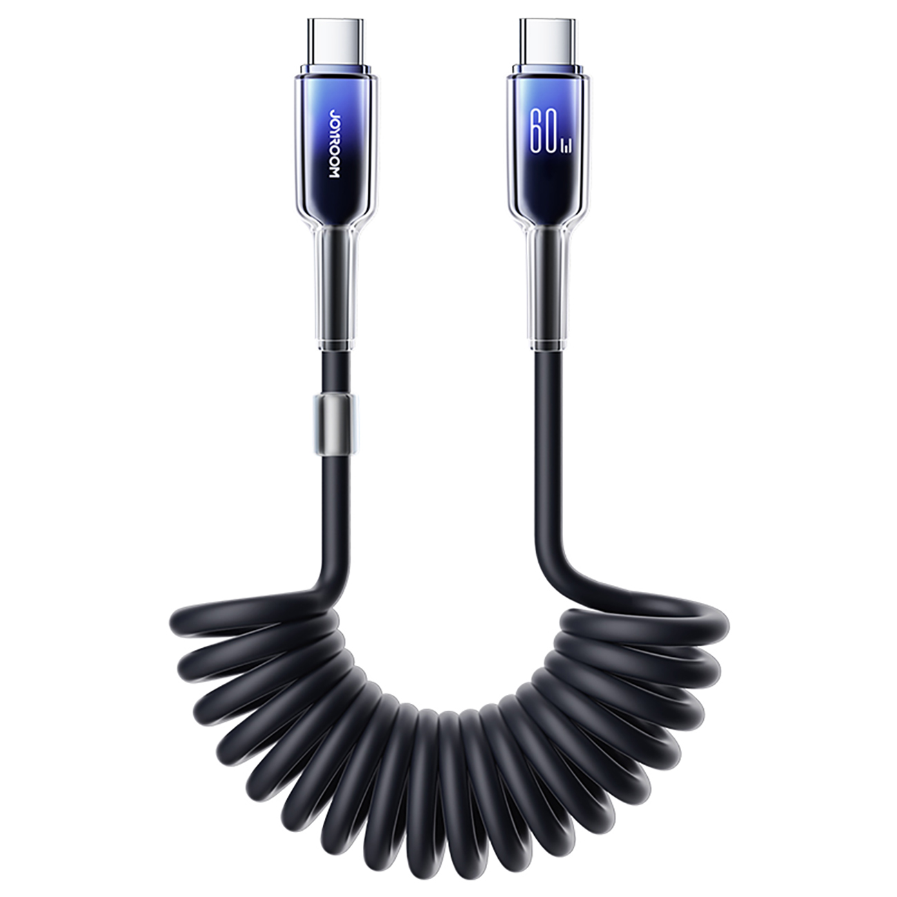 Joyroom S-A43 Crystal-Clear Series 60W USB-C - USB-C spiral kaabel 1.5m - must