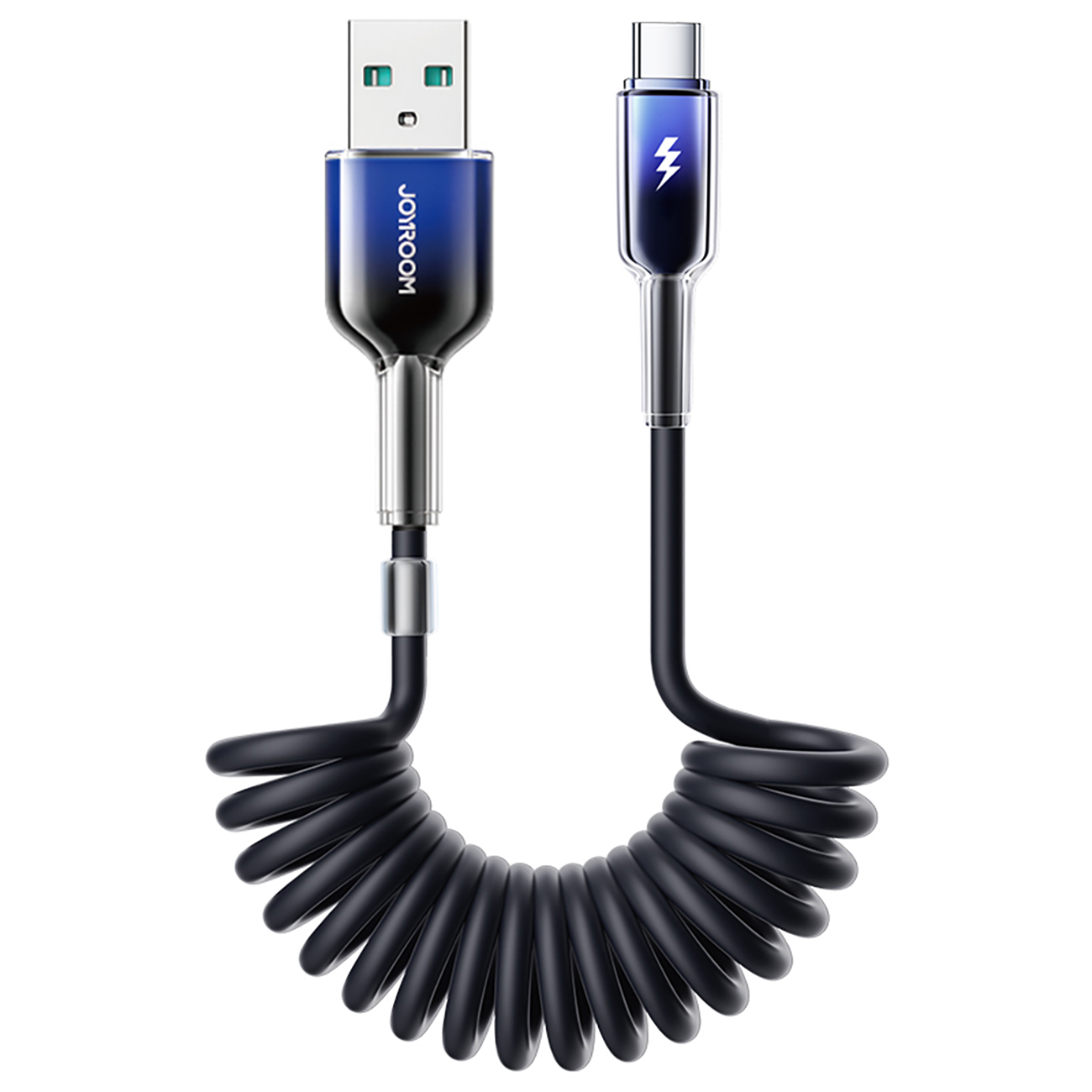 Joyroom S-A43 Crystal-Clear Series 3A USB-A - USB-C spiral kaabel 1.5m - must
