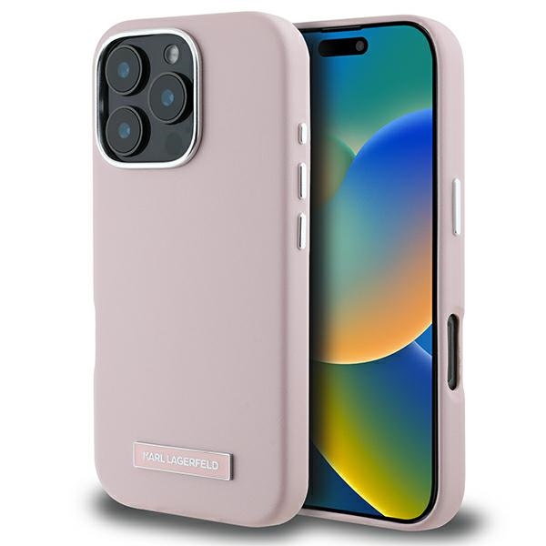 Karl Lagerfeld FW Metal Plate MagSafe iPhone 16 Pro Ümbris - roosa