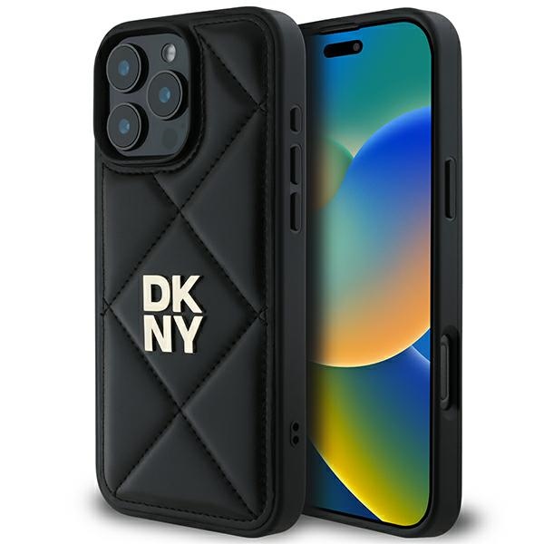 DKNY Quilted Stack Logo iPhone 16 Pro Ümbris - Must