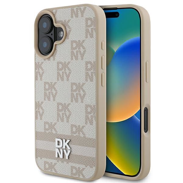 DKNY Checkered Pattern & Printed Stripes iPhone 16 Ümbris - Roosa