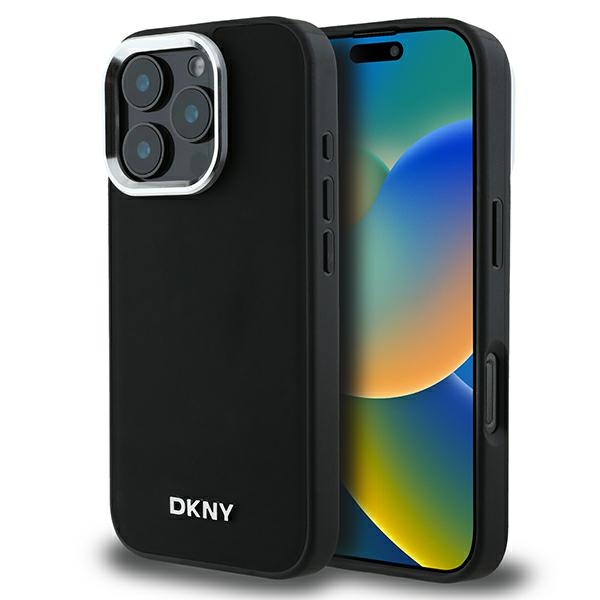 DKNY Plain Hõbedane Logo MagSafe iPhone 16 Pro Ümbris - Must