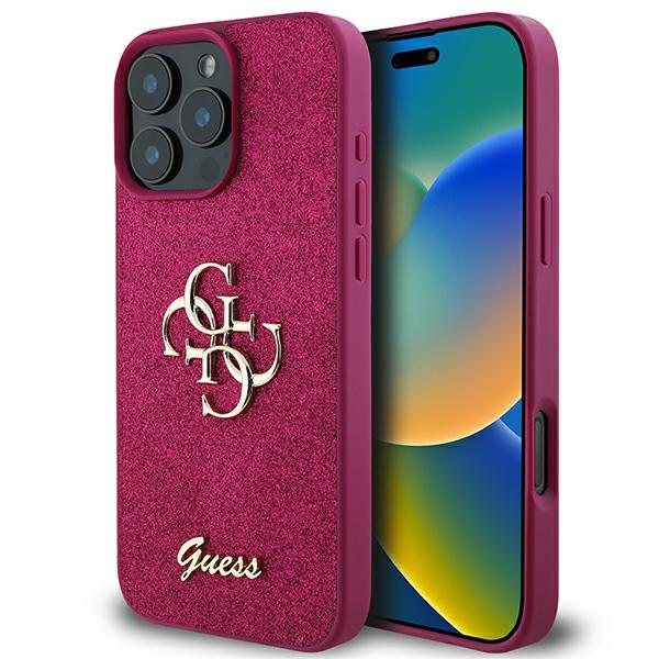 Guess Glitter Script Big 4G iPhone 16 Pro Ümbris - lilla