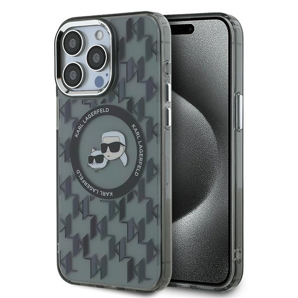 Karl Lagerfeld IML Monogram Karl & Choupette Head MagSafe iPhone 15 Pro Ümbris - must