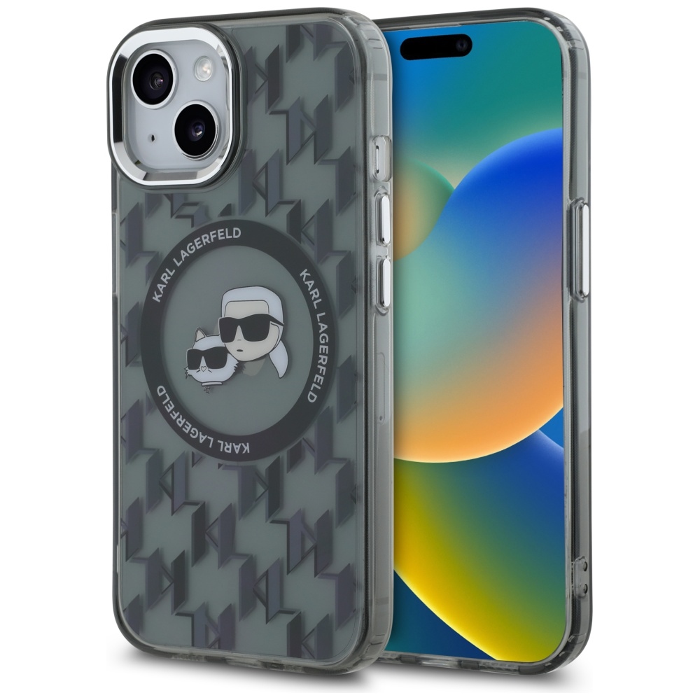 Karl Lagerfeld IML Monogram Karl & Choupette Head MagSafe iPhone 15 Plus Ümbris - must