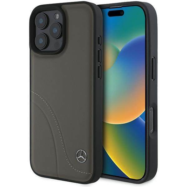 Mercedes MB Curved Stitches Leather iPhone 16 Pro Max Ümbris - Brown