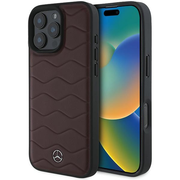 Mercedes MB Waves Leather Ümbris jaoks iPhone 16 Pro Max - punane
