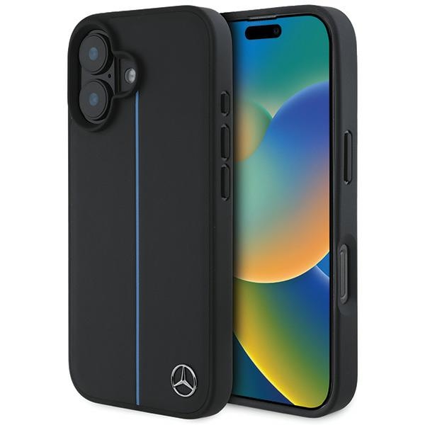 Mercedes MB sinine Line Leather MagSafe iPhone 16 Ümbris - must