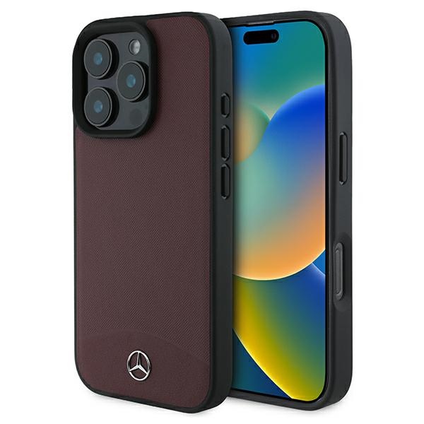 Mercedes Textured And Plain Leather MagSafe ümbris jaoks iPhone 16 Pro Max - punane