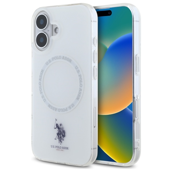 US Polo IML Ring MagSafe iPhone 16 Ümbris - valge