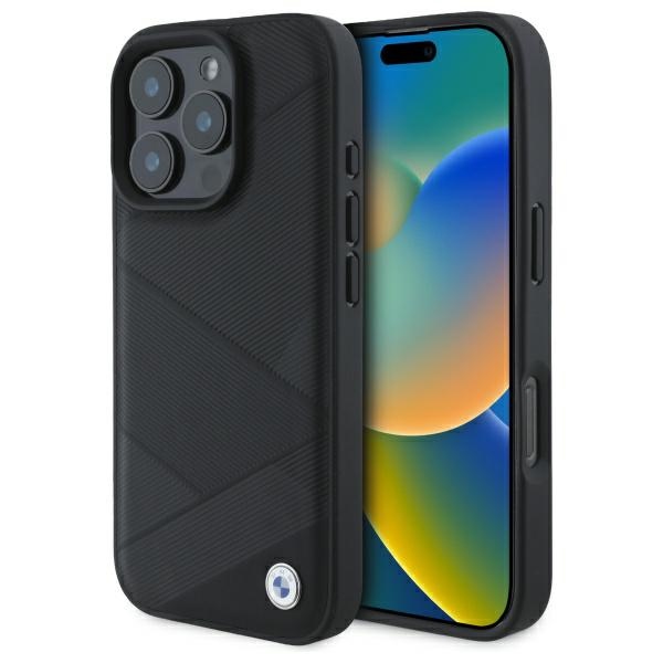 BMW Sign Leather Crossing Lines Pattern iPhone 16 Pro Max Ümbris - must