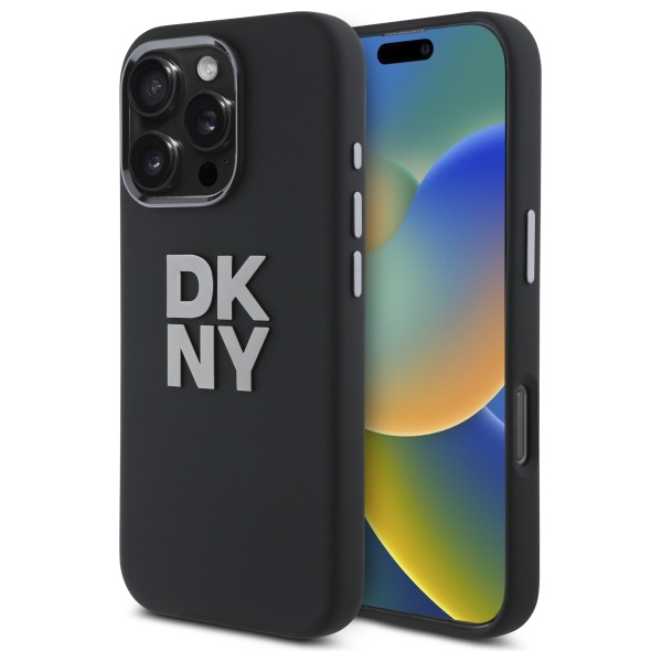 DKNY Liquid Silicone Metal Logo iPhone 16 Pro Ümbris - Must