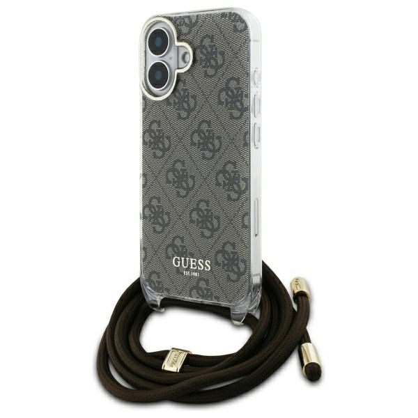 Guess Crossbody Cord 4G Print Ümbris with Lanyard jaoks iPhone 16 - Brown