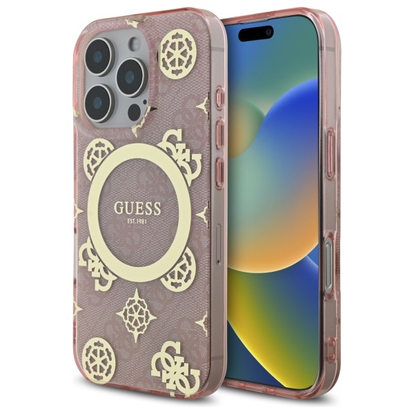 Guess IML Peony jaoks 4G Background MagSafe Ümbris jaoks iPhone 16 Pro - roosa