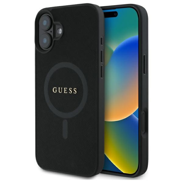 Guess Saffiano Classic Logo MagSafe ümbris jaoks iPhone 16 - must