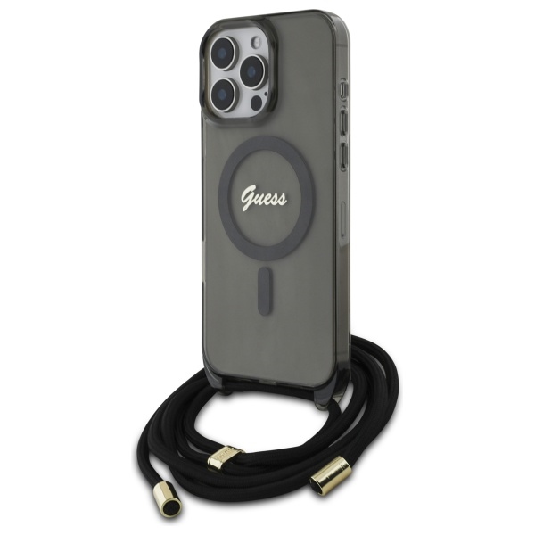 Guess Crossbody Cord Script MagSafe Ümbris jaoks iPhone 16 Pro Max - must