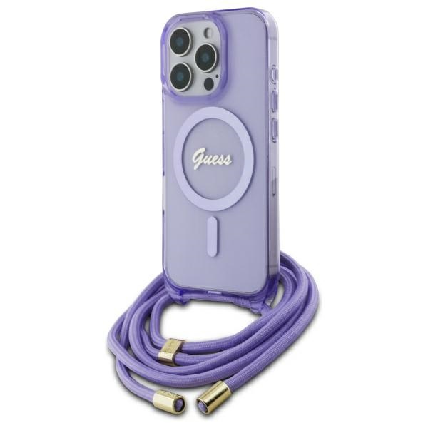 Guess Crossbody Cord Script MagSafe Ümbris jaoks iPhone 16 Pro Max - lilla