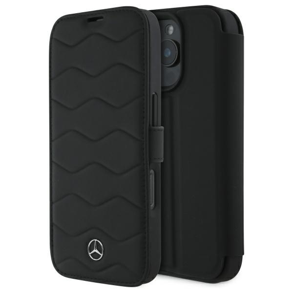 Mercedes MB Waves Leather Ümbris jaoks iPhone 16 Pro Max - must