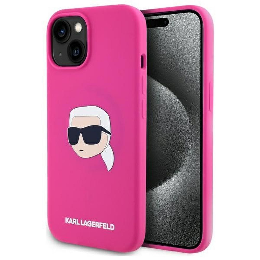 KARL LAGERFELD ümbris jaoks IPHONE 15 compatible with MagSafe KLHMP15SSKHPPLF (SIL KL Head Print) fuschia