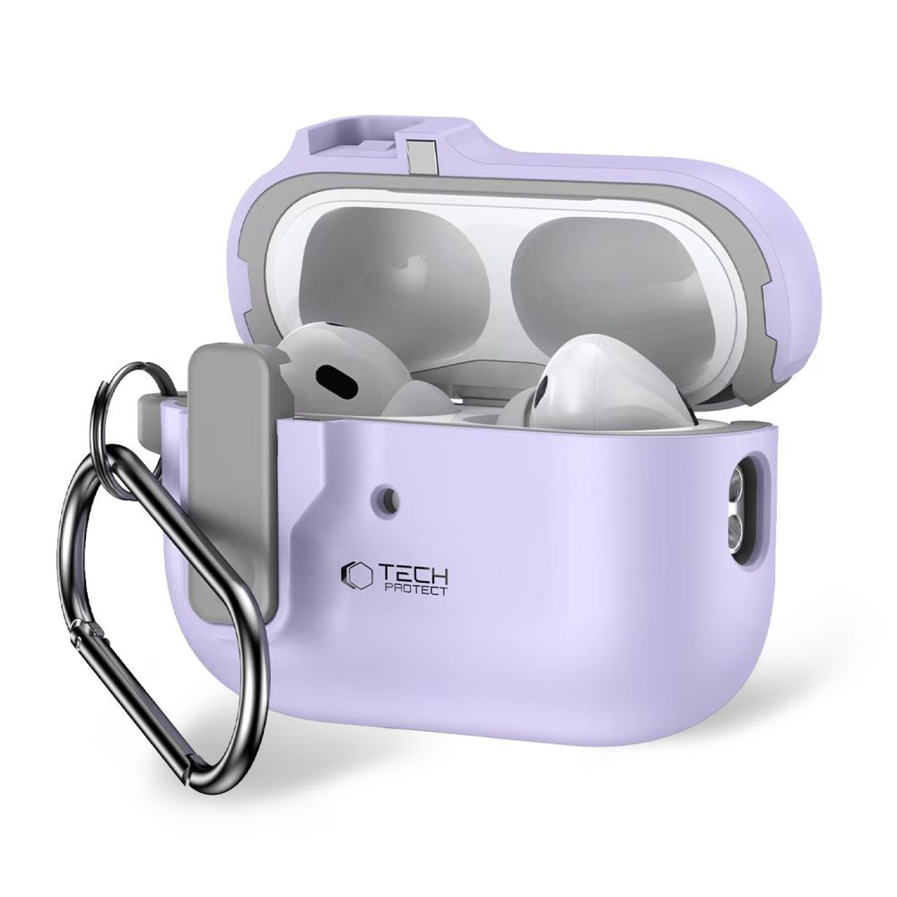 Tech-Protect Slim Hook Ümbris with Carabiner jaoks Apple AirPods Pro 1 / 2 - lilla