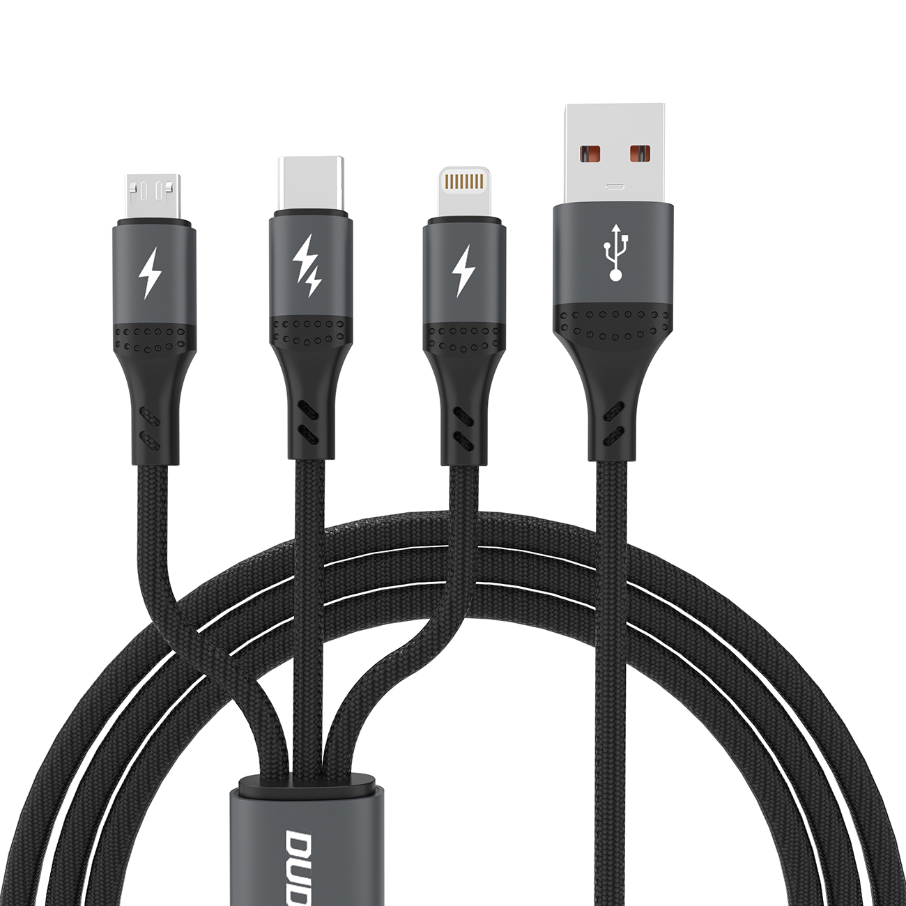 Dudao L3E 3в1 60W Кабель MicroUSB USB-C Lightning 1.2m - чёрный