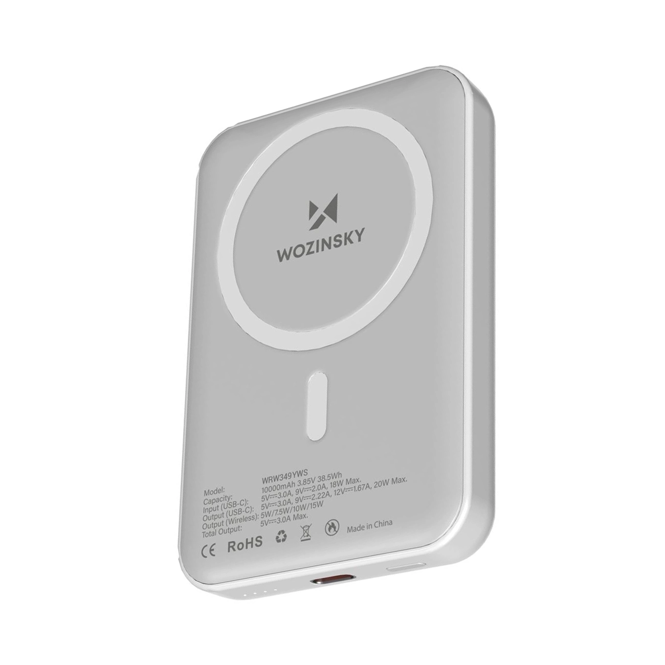Wozinsky WRW349YWS 10000 mAh magnetiline energiapank - valge