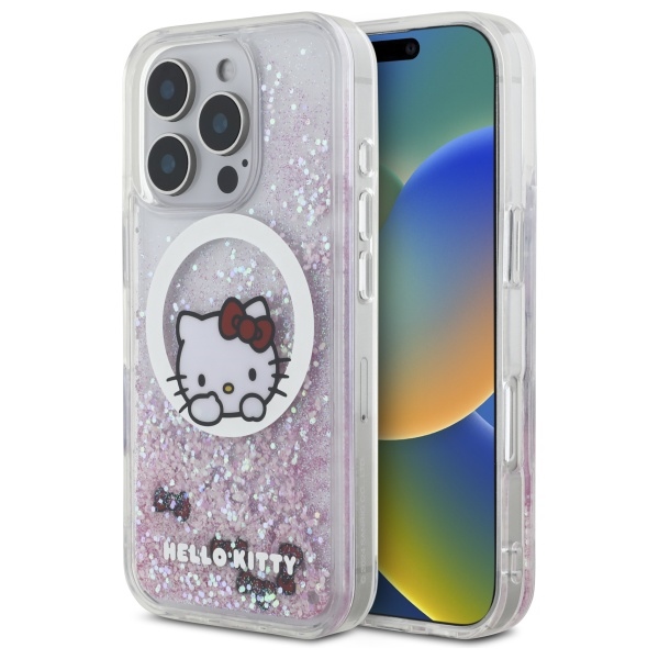 Hello Kitty Liquid Glitter Sweet Kitty Bows MagSafe iPhone 16 Pro Ümbris - Valge