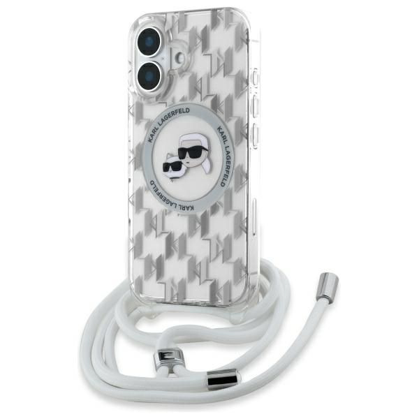 Karl Lagerfeld IML Crossbody Monogram Karl & Choupette Head MagSafe iPhone 16 Ümbris - Clear