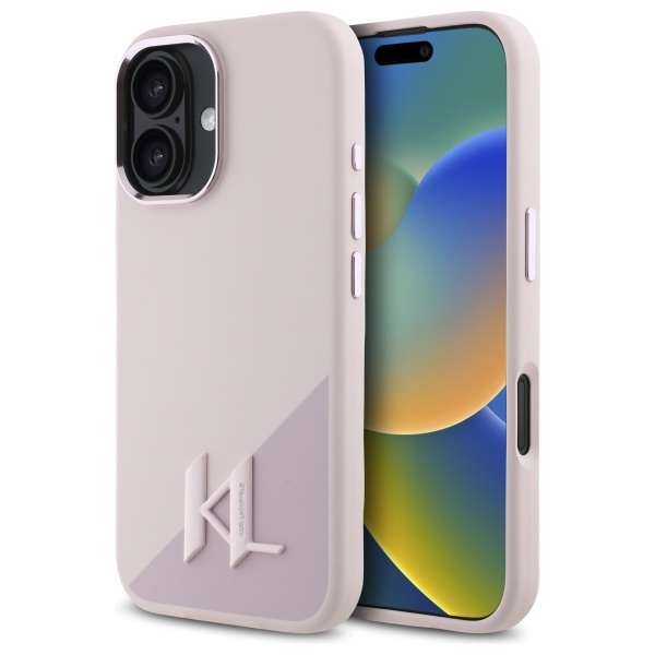 Karl Lagerfeld Silicone Shadow Metal Initial MagSafe iPhone 16 Ümbris - roosa