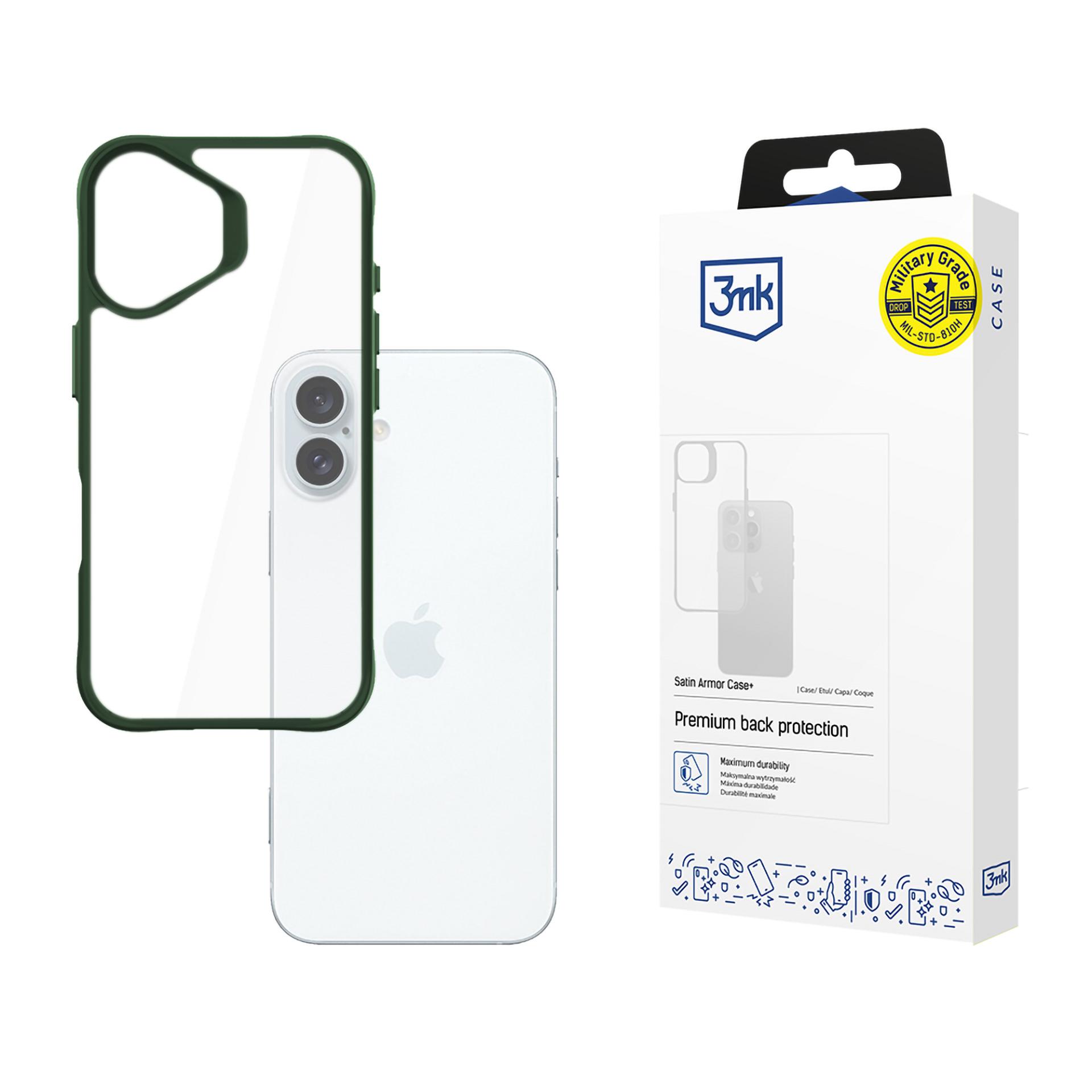 3mk Satin Armor Ümbris+ roheline jaoks Apple iPhone 16 Plus - läbipaistev