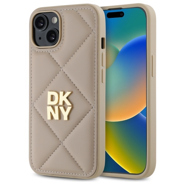 DKNY Quilted Stack Logo iPhone 14 Ümbris - Beige