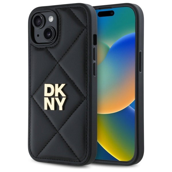 DKNY Quilted Stack Logo iPhone 14 Ümbris - Must