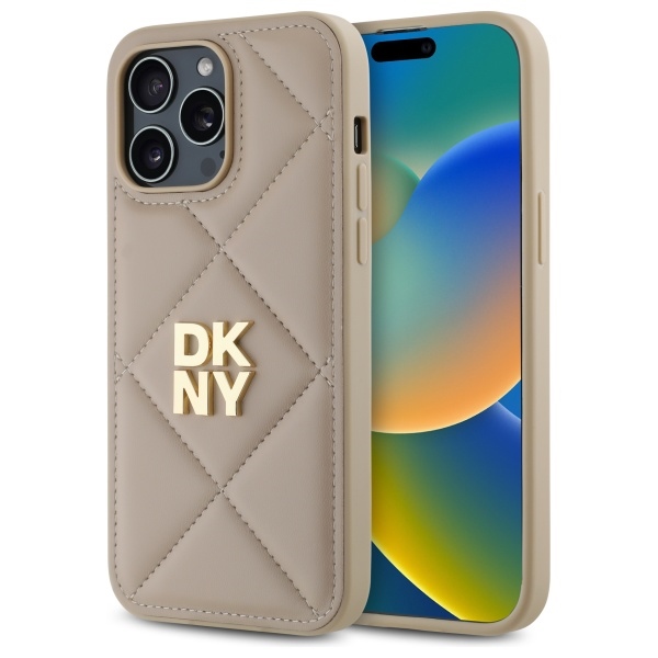 DKNY Quilted Stack Logo iPhone 14 Pro Max Ümbris - Beige