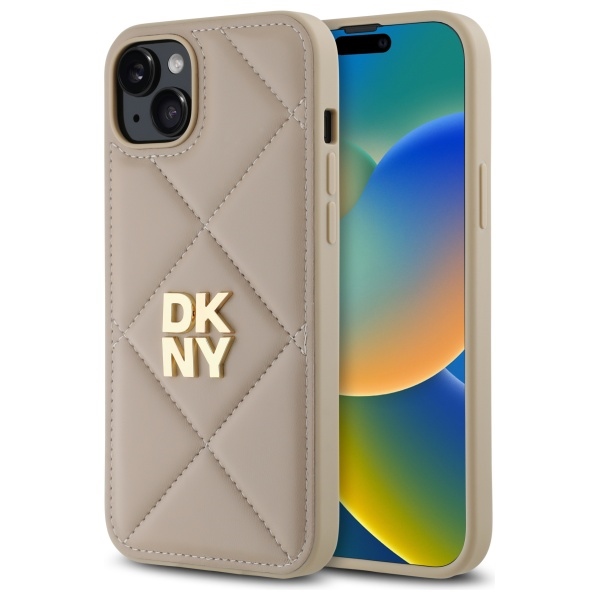 DKNY Quilted Stack Logo iPhone 15 Plus Ümbris - Beige