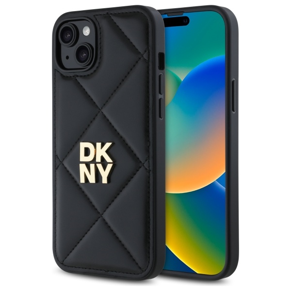 DKNY Quilted Stack Logo iPhone 15 Plus Ümbris - Must