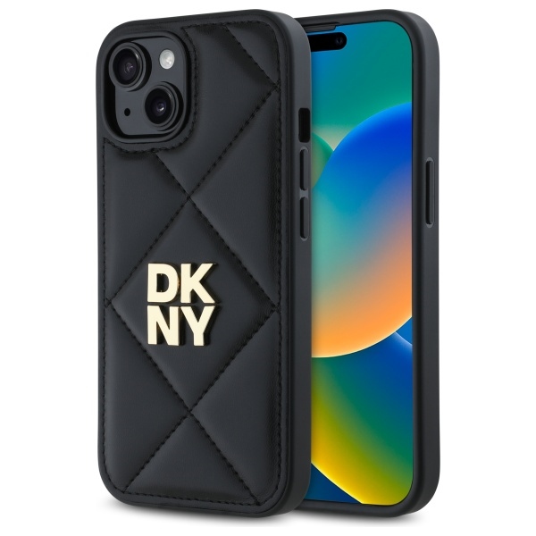 DKNY Quilted Stack Logo iPhone 15 Ümbris - Must