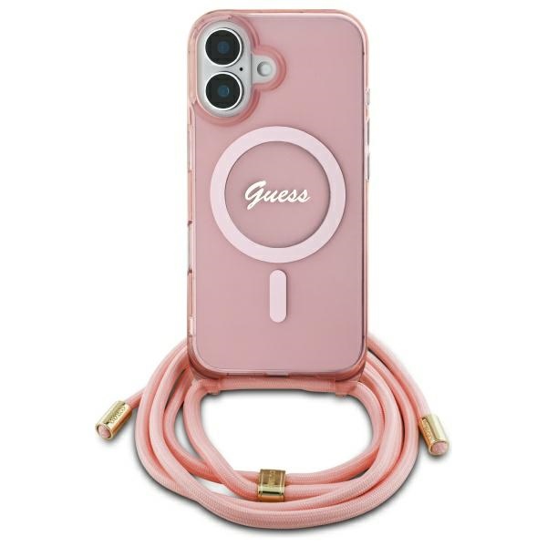 Guess Crossbody Cord Script MagSafe iPhone 16 Ümbris - roosa