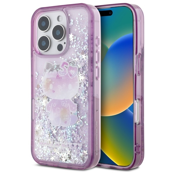 Hello Kitty Liquid Glitter 50TH Anniversary Party iPhone 16 Pro Max Ümbris - Lilla
