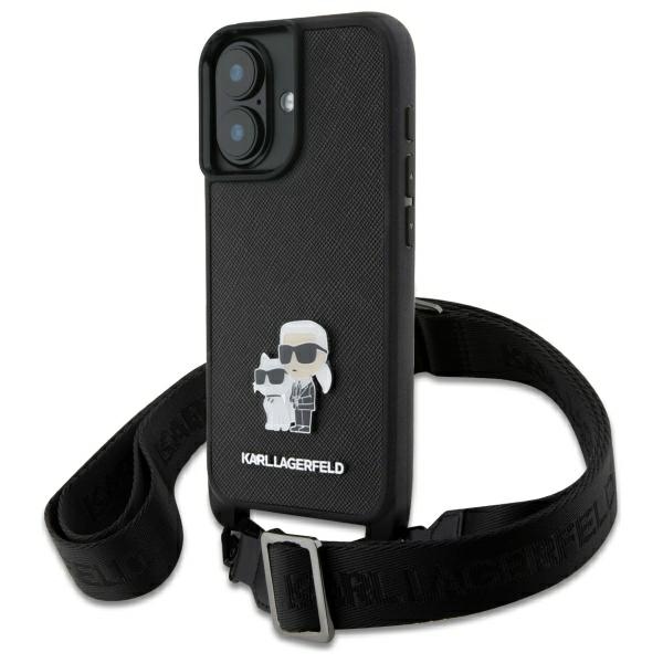 Karl Lagerfeld Saffiano Karl&Choupette Metal Pin CBDY Strap iPhone 16 Ümbris - must