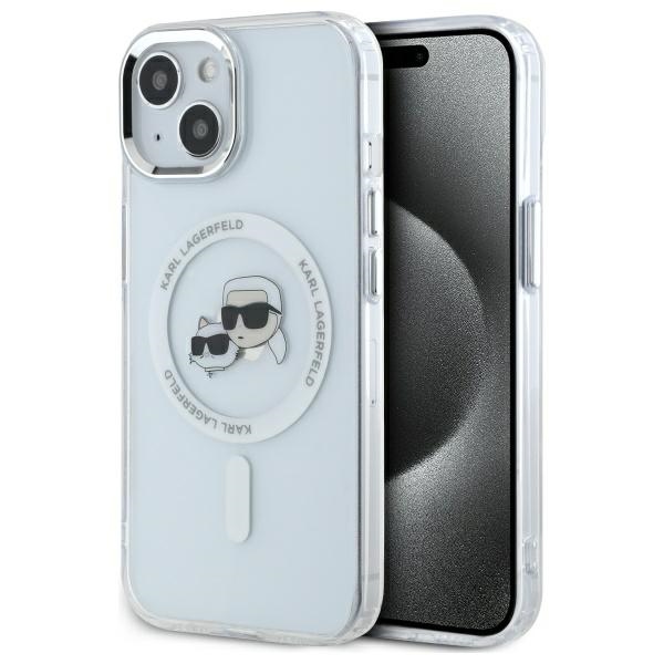 Karl Lagerfeld IML Metal Karl&Choupette Head MagSafe iPhone 14 Ümbris - valge
