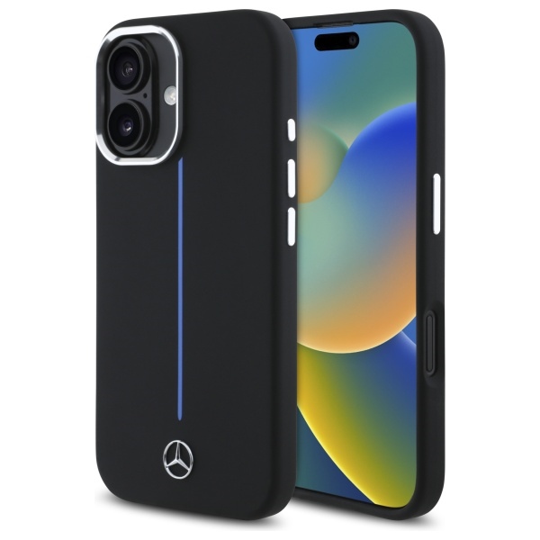 Mercedes Silicone sinine Stripe MagSafe iPhone 16 Ümbris - must
