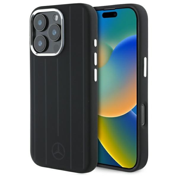 Mercedes силиконовый Чехол вертикальные тональные полосы MagSafe для iPhone 16 Pro Max - чёрный