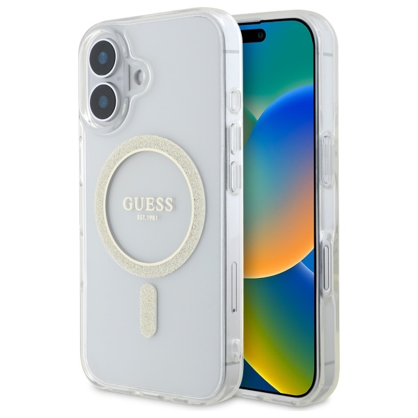 Guess GUHMP16MHFGERET iPhone 16 Plus 6.7" läbipaistev hardcase IML Glitter Circle MagSafe