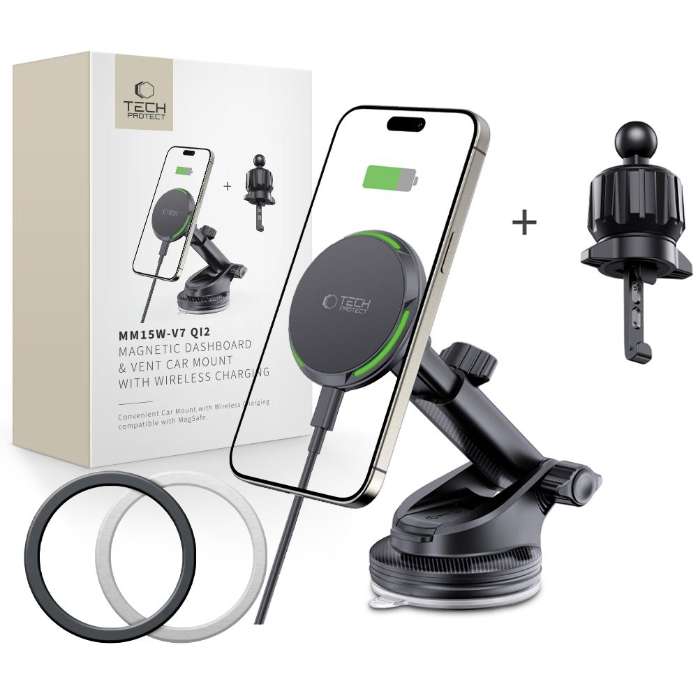 Tech-Protect MM15W-V7 QI2 Car Hoidja koos Induktiivne Laadija - must