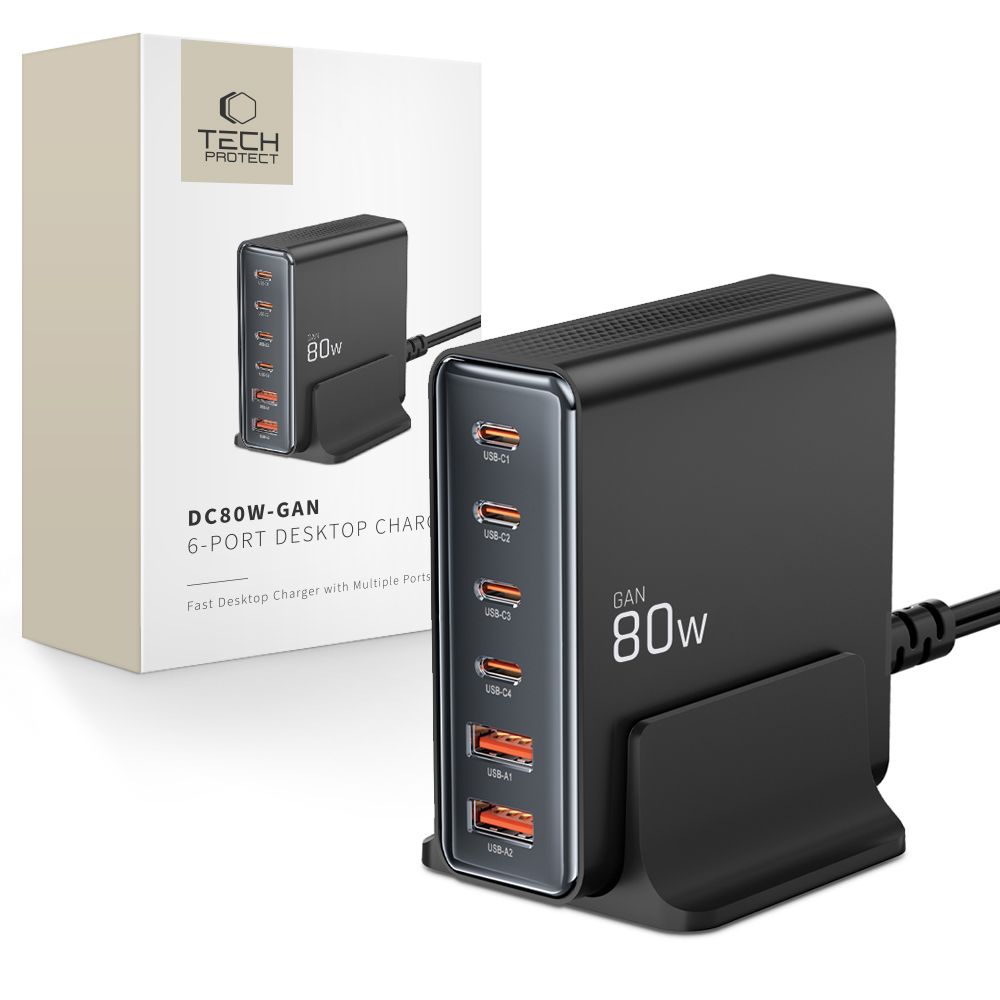 Tech-protect DC80W-GAN 6-PORT PD80W/QC3.0 Charging Station - must