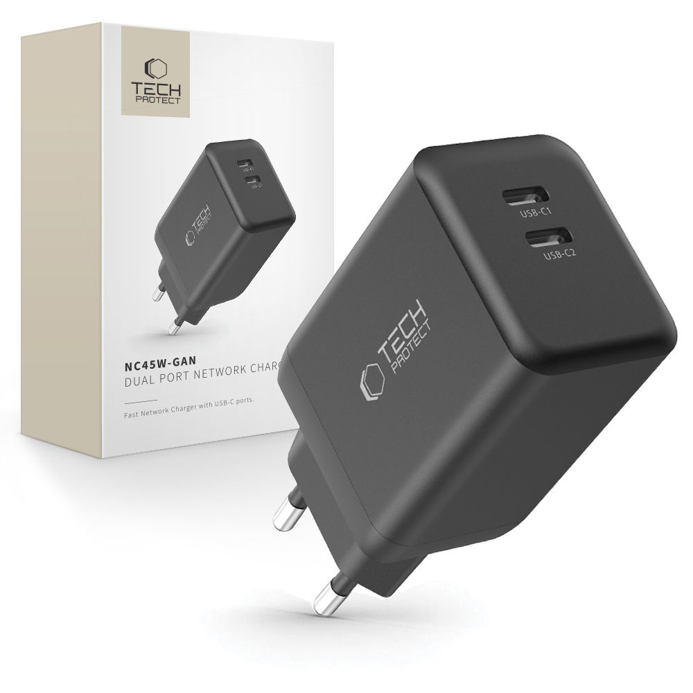 Tech-Protect NC45W-GAN 2-PORT PD45W wall laadija - must