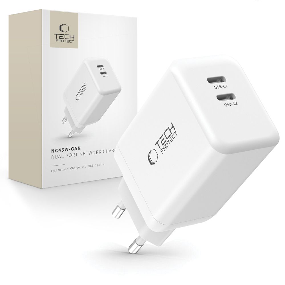 Tech-Protect NC45W-GAN 2-PORT PD45W Laadija - valge
